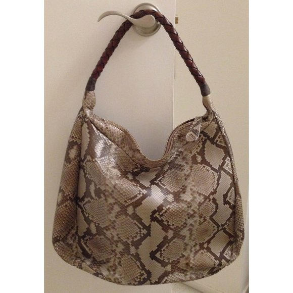 Carlos Falchi Handbags - Auth Great Cond REAL natural beige brown PYTHON Carlos Falchi hobo shoulder bag